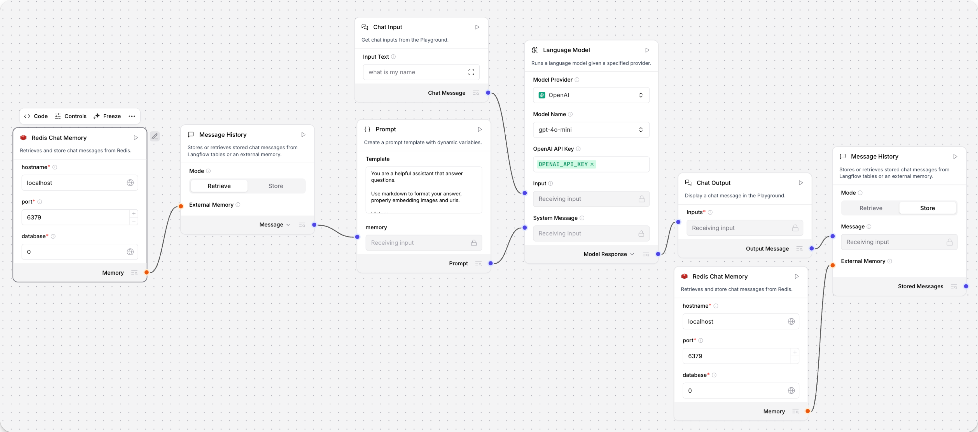 具有Message History和Redis Chat Memory组件的流程
